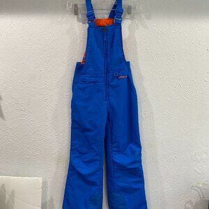 ARCTIX, youth XS, royal blue overall snow pants with front zipper opening.